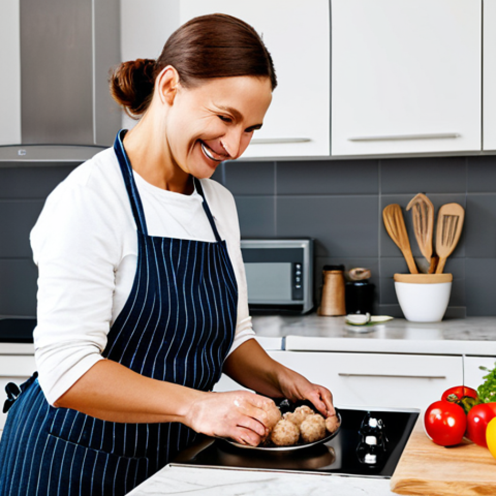 **

A family-friendly scene of a kitchen. A mother and child are smiling and preparing Swedish meatballs together. The kitchen is bright and clean, with modern appliances. Focus on the joy of cooking together. They are both fully clothed in appropriate kitchen attire. There are fresh ingredients on the counter. Safe for work, appropriate content, fully clothed, professional, modest, perfect anatomy, correct proportions, natural pose, well-formed hands, proper finger count, natural body proportions, high quality.

**