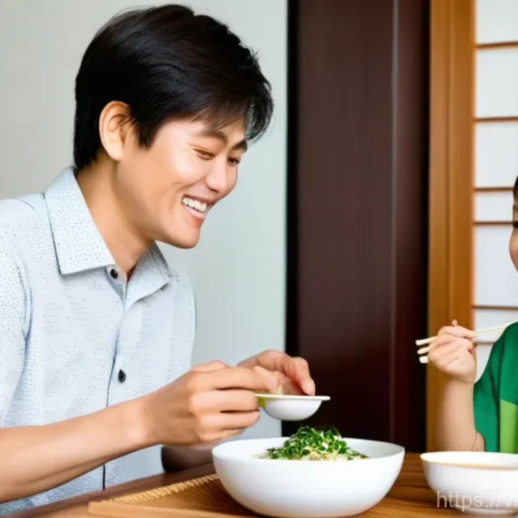 일본식 미소국 기본 레시피 - **Prompt:** A heartwarming scene of a Vietnamese family (parents and a young child, all dressed in c...