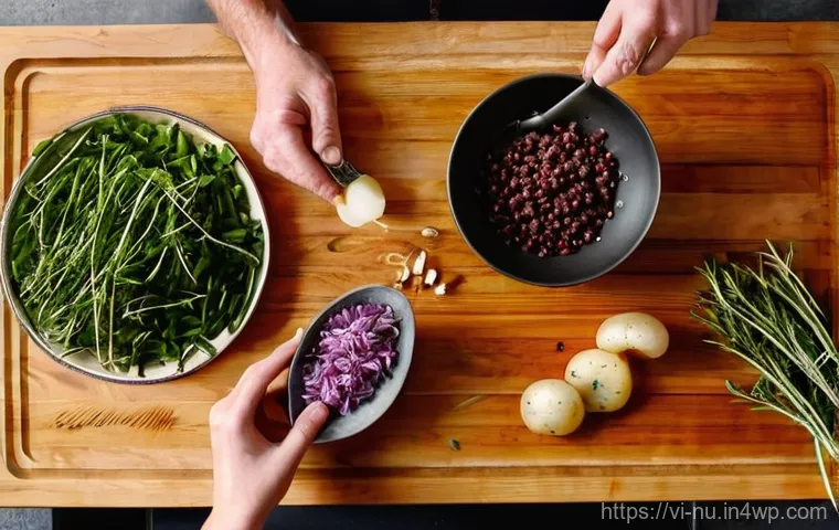 프랑스식 고기 스튜 기본 요리법 - **Preparation of Fresh Ingredients for French Beef Stew**
    A bright, clean, overhead shot of a ru...