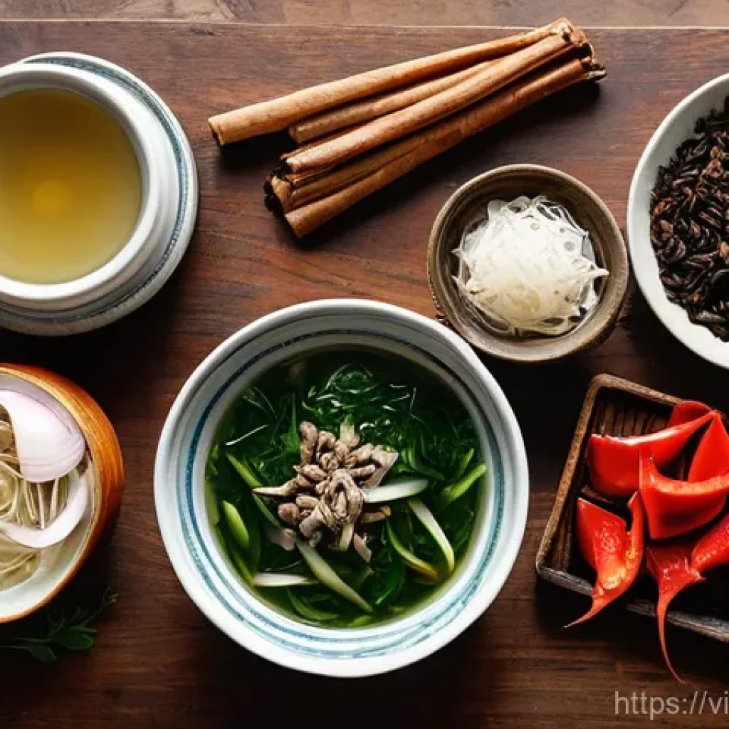 베트남식 쌀국수 만들기 완벽 가이드 - **Prompt: The Essence of Pho - A Vibrant Ingredient Spread**
    "A beautifully arranged, overhead s...