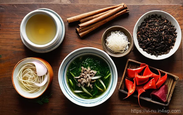 베트남식 쌀국수 만들기 완벽 가이드 - **Prompt: The Essence of Pho - A Vibrant Ingredient Spread**
    "A beautifully arranged, overhead s...