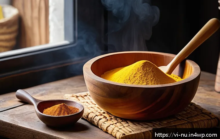 아프리카식 전통 빵 만들기 - A vibrant kitchen scene showcasing traditional African baking ingredients and tools: a large wooden ...