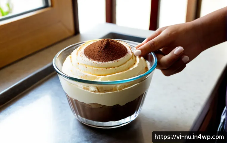 Home 17 이탈리아식 티라미수 만들기 - Photorealistic Italian-style tiramisu preparation on a clean home kitchen counter in Vietnam, a clea...